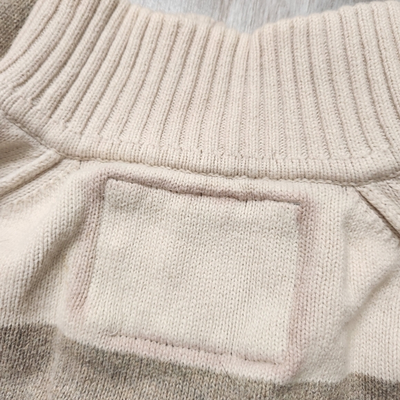American Eagle Heavyweight 1/4 Zip Sweater Creme Gray Stripe Knit High Neck Sz L - Picture 13 of 13